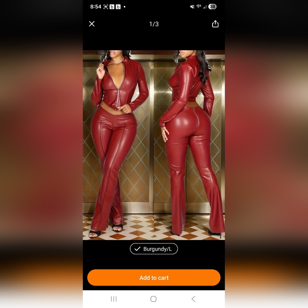 Burgundy Faux Leather Zip Crop Jacket & Flared Pants Set